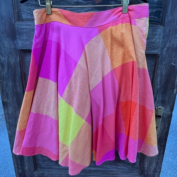 Liz Claiborne Vintage Cotton Oversized Plaid Gypsy Skirt, Pink Orange Yellow | M - Picture 6 of 8